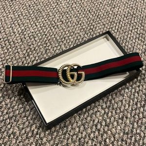 Gucci Piccadilly Moon Elastic Web Belt w/ Textured GG Buckle